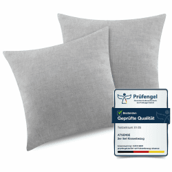 ATsense 2er Set Kissenbezug 40x40 cm - 100% Gewaschene Baumwolle, Grau Kopfkissenbezug mit Reißverschluss, Oeko-TEX Zertifiziert Weich, Nicht Lleicht Verformbar 40 x 40 cm, 2 Stück Hellgrau Angebot bei HelloDeals