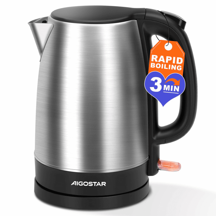 Aigostar Wasserkocher Edelstahl 1.7L Elektrisch Kalkfilter 2200W | Kabellos, Abschaltautomatik, Ideal Fuer Tee Kaffee Babynahrung, BPA Frei, Auto Stopp, Fuer Haushalt und Buero, Schwarz Angebot bei HelloDeals