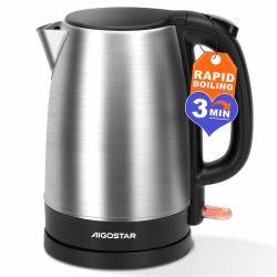 Aigostar Wasserkocher Edelstahl 1.7L Elektrisch Kalkfilter 2200W | Kabellos, Abschaltautomatik, Ideal Fuer Tee Kaffee Babynahrung, BPA Frei, Auto Stopp, Fuer Haushalt und Buero, Schwarz Angebot bei HelloDeals