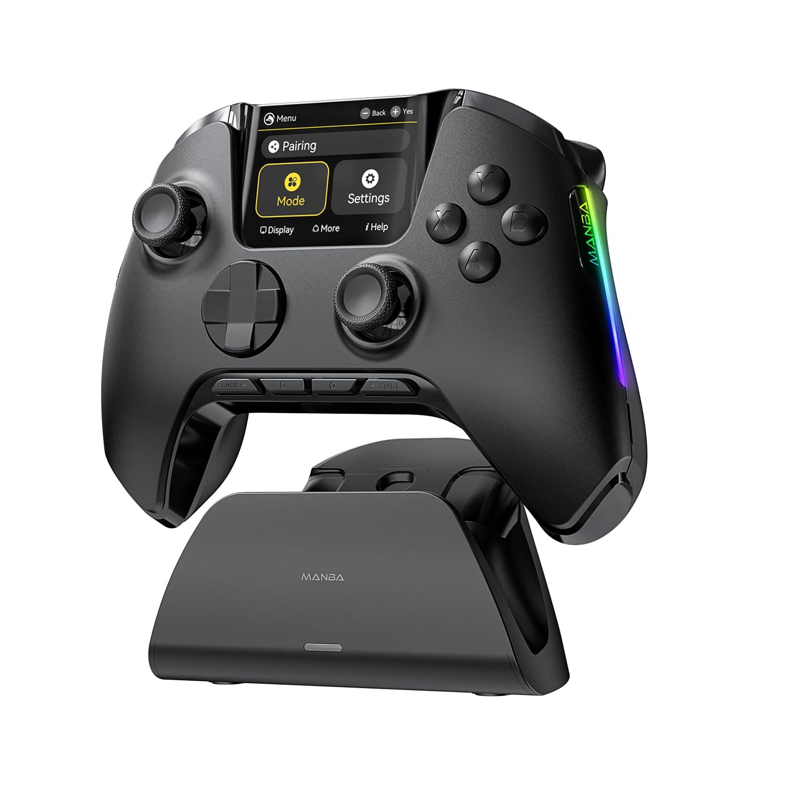 ManbaOne Interactive Screen Wireless Gaming Controller für PC/Switch/Switch 2/iOS/Android,Hall-Effekt Stick & Trigger,RGB-Beleuchtung,Remappable Buttons,1800mAh mit Ladestation (Schwarz) Angebot bei HelloDeals