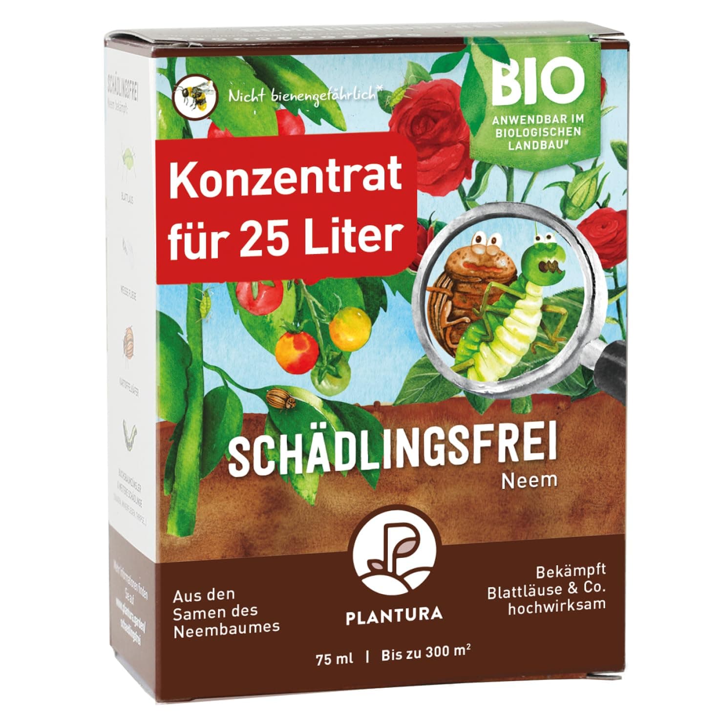 Plantura Bio-Schädlingsfrei Neem, effektive Schädlingsbekämpfung mit Neem, gegen Blattläuse, Thripse & Co. an Gemüse, Kräutern & Zierpflanzen, 75 ml Konzentrat für bis zu 25 L (300 m²) 75 ml für 300 m² Angebot bei HelloDeals