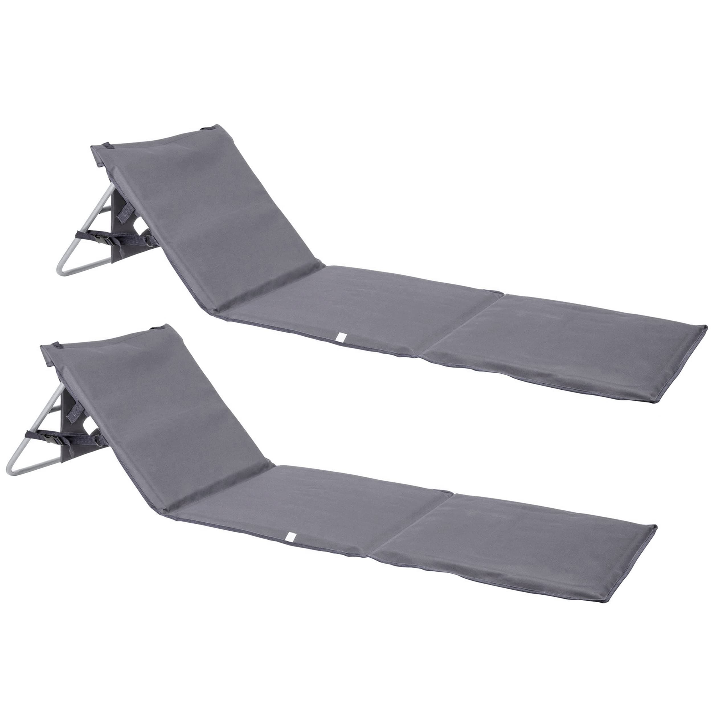 ONVAYA Premium Strandmatte 2cm gepolstert mit Rückenlehne | Strandliege faltbar | Strandmatratze | Sonnenmatte mit Tragegurt | 161 x 55 x 45 cm Strandmatte Grau - 2 Stück Angebot bei HelloDeals