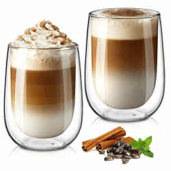 glastal 350ml Doppelwandige Latte Macchiato Gläser Kaffeegläser 2er Set | Borosilikatglas, Doppelwandige Kaffeetassen, Geeignet für Cappuccino Latte Macchiato Tee EIS Milch Bier Saft Eistee 350ml (2 pieces) Type1 Angebot bei HelloDeals