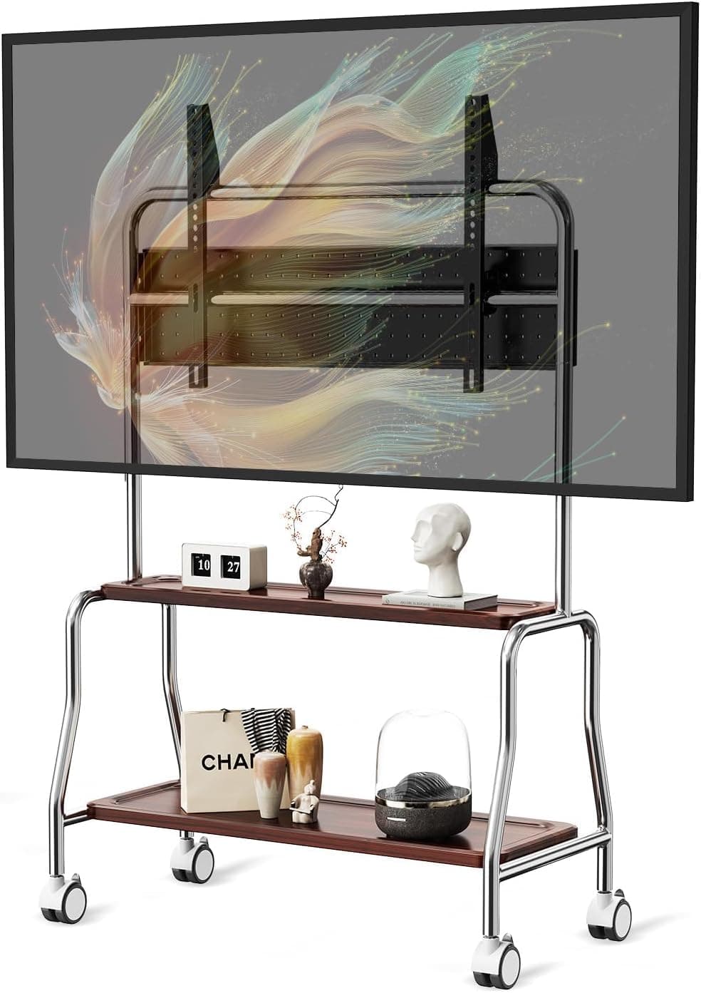 TV Ständer mit 2 Holzablage und Lochplatte für 32-75 Zoll Fernseher | Mobiler TV-Ständer, Fernsehständer Mit Rollen, Geeignet für Geschäfte, Wohnungen, Büros, Tragkraft 50 kg Max VESA 600*400mm Stil-4 Angebot bei HelloDeals