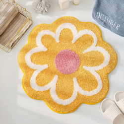 Teppich Wohnzimmer, Blumen Teppich Weiche Antirutsch Badematte mit Hoher Hygroskopizität Badvorleger Duschvorleger Fußmatte Teppichboden für Bad Küche Wohnzimmer Toilette 25.6x25.6 Inches (Gelb) Angebot bei HelloDeals