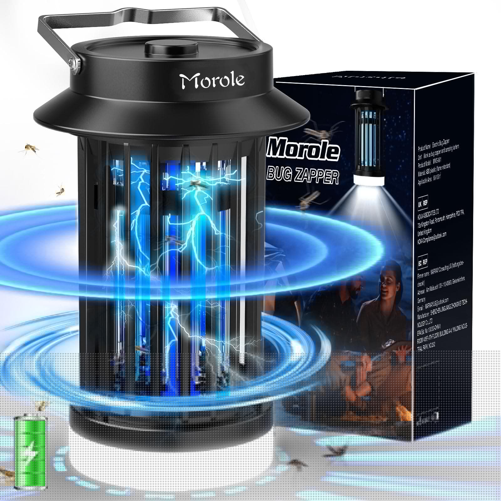 Insektenvernichter Elektrischer mit LED-Leuchte | UV DC Elektrischer Mückenlampe Tragbarkeit USB Insektenvernichter, Ideal für Indoor, Innenhof, Camping, Bergsteigen, Schwarz Angebot bei HelloDeals