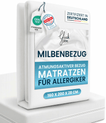 Glückstoff® Premium Milbenbezug Matratze 160x200x28 [ZERTIFIZIERT IN DEUTSCHLAND] Allergiker Bettwäsche Set Anti Milbe - Allergiker Matratzenbezug - Encasing Bettwäsche Anti Milben - Milbenschutzbezug 160 x 200 x 28 cm Angebot bei HelloDeals
