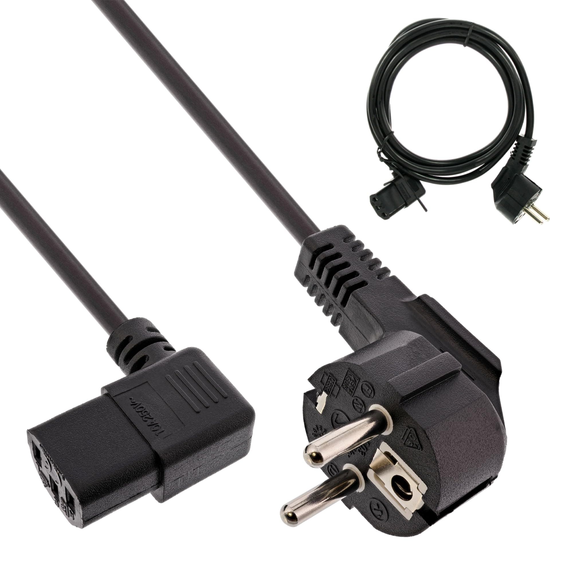 InLine 16752D Netzkabel, Schutzkontakt gewinkelt auf Kaltgerätestecker C13 links abgewinkelt, 3m, schwarz Angebot bei HelloDeals