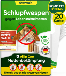 anwerk® Schlupfwespen gegen Lebensmittelmotten - 20 Karten (5 Karten à 4 Lieferungen) - Effektiv Lebensmittel Motten bekämpfen - Alternative zur Mottenfalle, Mottenspray, Pheromonfalle 5 stück (4er Pack) Angebot bei HelloDeals
