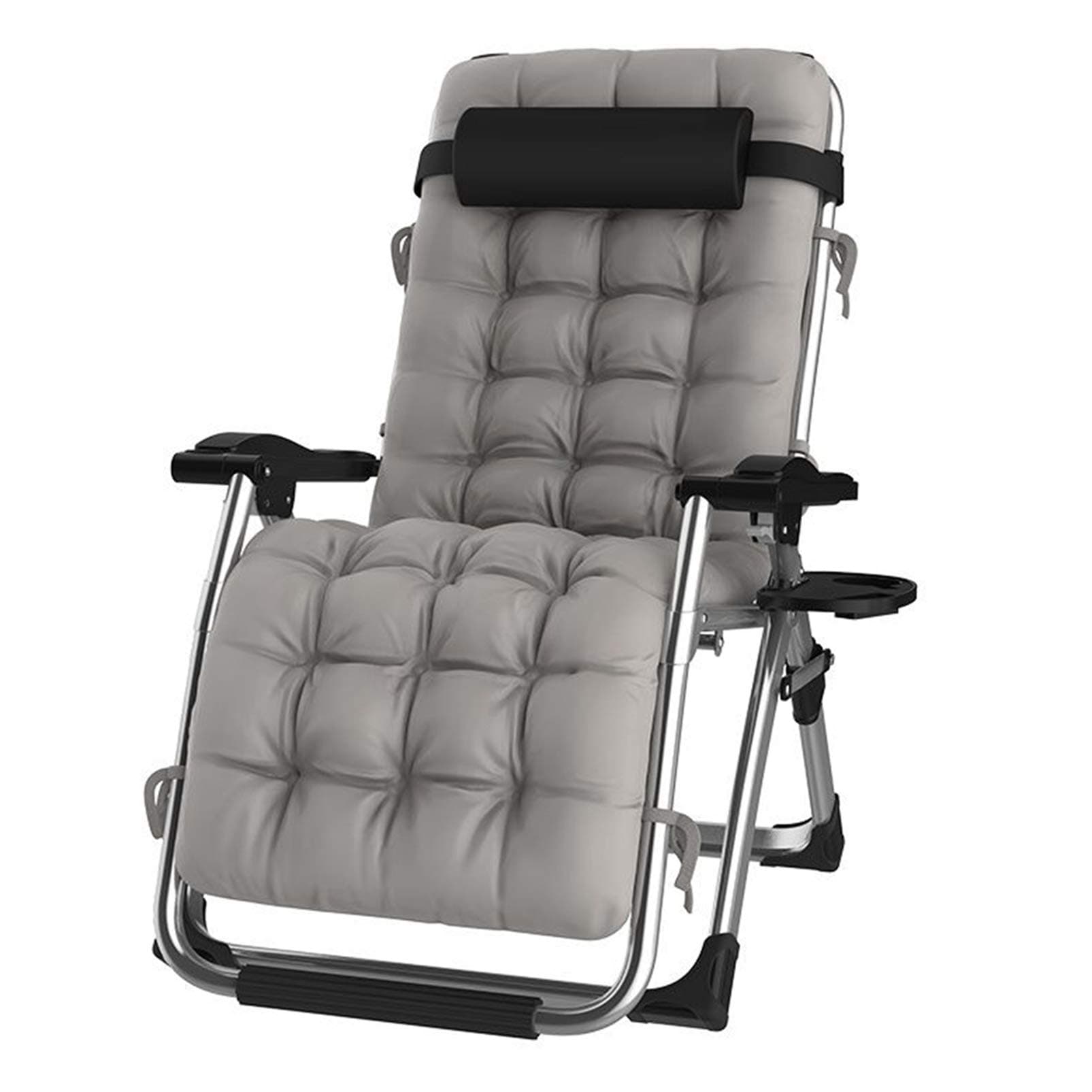 Lehnender Schwerelosigkeits-Stuhl im Freien mit Getränkehalter, extrabreiter Verstellbarer Liegestuhl für Patio-Garten-Strand-Pool, mit Kissen-Unterstützung 200kg (Color : Silver) Angebot bei HelloDeals