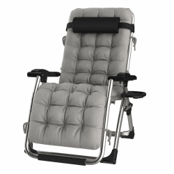 Lehnender Schwerelosigkeits-Stuhl im Freien mit Getränkehalter, extrabreiter Verstellbarer Liegestuhl für Patio-Garten-Strand-Pool, mit Kissen-Unterstützung 200kg (Color : Silver) Angebot bei HelloDeals
