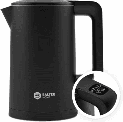 Balter Edelstahl Wasserkocher mit Temperatureinstellung, 40°C-100°C, Doppelwand, BPA frei, elektrischer Wasserkocher, Teekocher Kompakt, 1,7L, 2200W, leise, Schwarz Schwarz, mit Temperatureinstellung Angebot bei HelloDeals