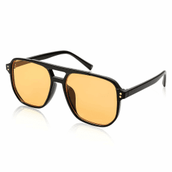 FEISEDY Retro Square Sonnenbrille Damen Herren 70er Jahre Vintage B2835 | Trendy Brille, Double Brücke, UV400 Schutz Schwarzer Rahmen & Gelb Linsen 57 Millimeter Angebot bei HelloDeals