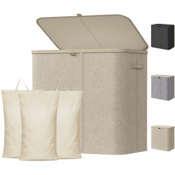 Lifewit 150L Wäschekorb mit Deckel, Großer Faltbar Wäschesammler 3 Fächer mit Abnehmbaren Taschen, Hoher, Wäschesortierer aus Kunststoff für Schlafzimmer, Badezimmer, Wohnheim, Waschküche, Beige Beige 150L (3 Fächer) Angebot bei HelloDeals