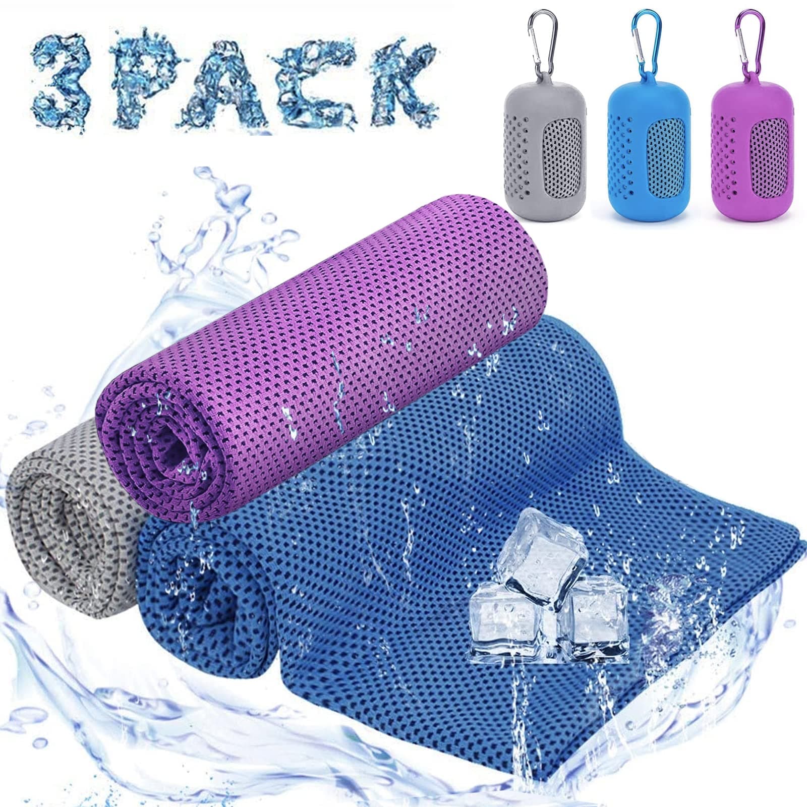 Ciskotu Kühltuch Set, kühlhandtuch kühltuch Sport, Mikrofaser kühlendes Handtuch Fitness und Sport, Eishandtuch Cooling Towel für Fitness, Reise, Yoga, Golf (Blau+Lila+Grau) Angebot bei HelloDeals