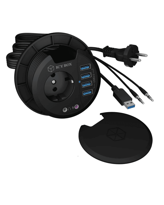 Hub 4-Port IcyBox USB 3.0 IB-Hub1430 Tisch-Hub extern retail 4 x USB-A + Audio + Socket 80 mm Angebot bei HelloDeals