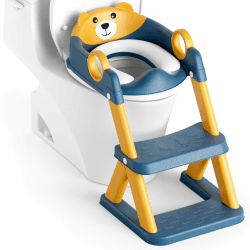 Toilettenleiter für Kinder, 2 in 1 Kind Toilettensitz mit Treppe | Rutschfestes Trittbrett,PVC-Polster,Höhenverstellbar,Spritzschutz,Faltbar Blau Gelb Angebot bei HelloDeals