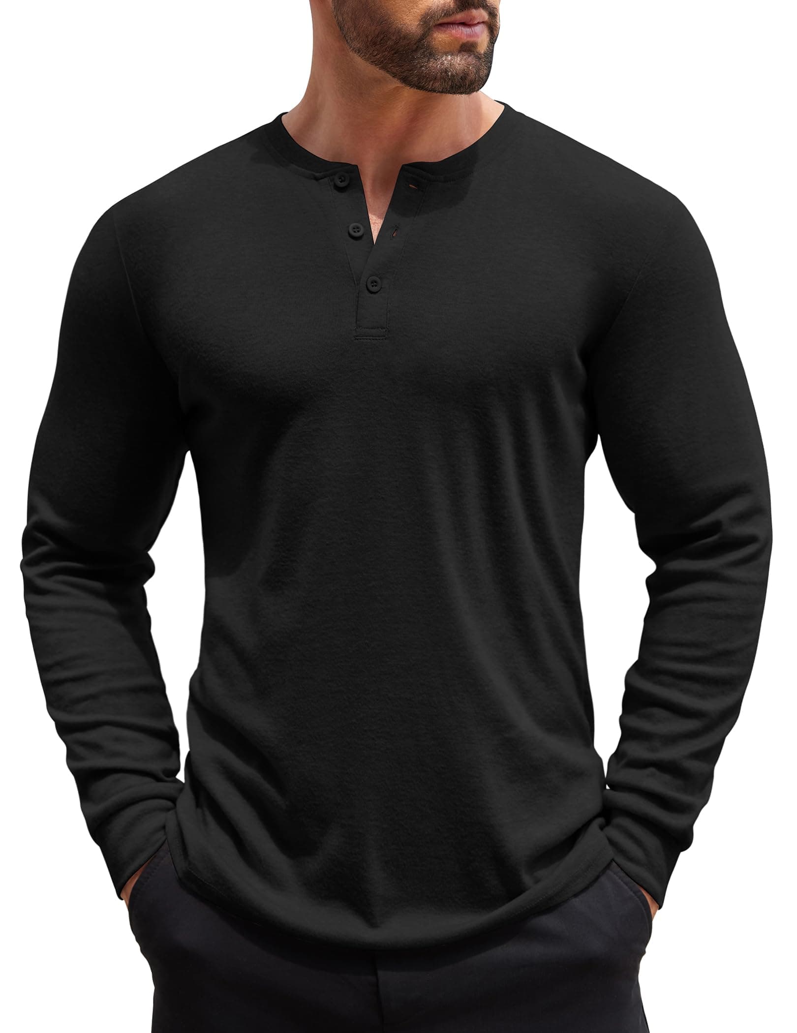 COOFANDY Herren Henley Shirt Langarm Strickpullover Warm | Thermo Strick, Henley Kragen, Knopfleiste, Langarm Pullover, Einfarbig, Regular Fit M Schwarz Angebot bei HelloDeals
