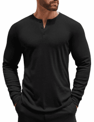 COOFANDY Herren Henley Shirt Langarm Strickpullover Warm | Thermo Strick, Henley Kragen, Knopfleiste, Langarm Pullover, Einfarbig, Regular Fit M Schwarz Angebot bei HelloDeals