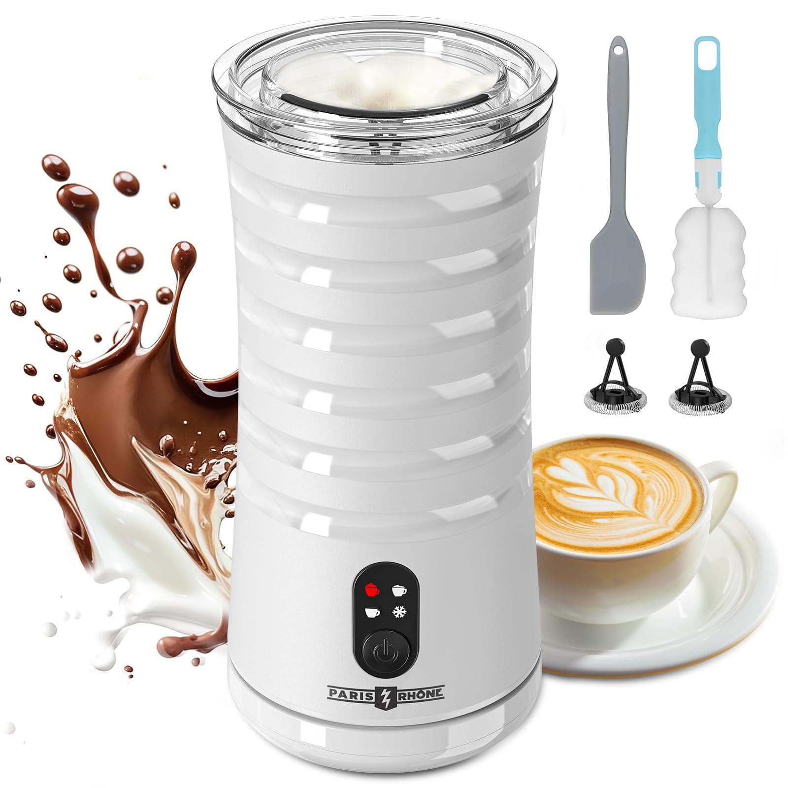 PARIS RHÔNE Milchaufschäumer Elektrischer, 4-in-1-Milchaufschäumer, Geeignet für Heißen und Kalten Milchschaum, Warme Milch, 240 ml Milchaufschäumer Induktion, Weiß Angebot bei HelloDeals