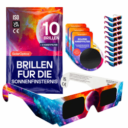 Sonnenfinsternisbrille 10er-Pack mit Handy-Filter – ISO 12312-2 & CE-zertifiziert, Sichere Sonnenbeobachtung + 3 Smartphone Filter Set, Sonnenfinsternis 2026 Angebot bei HelloDeals