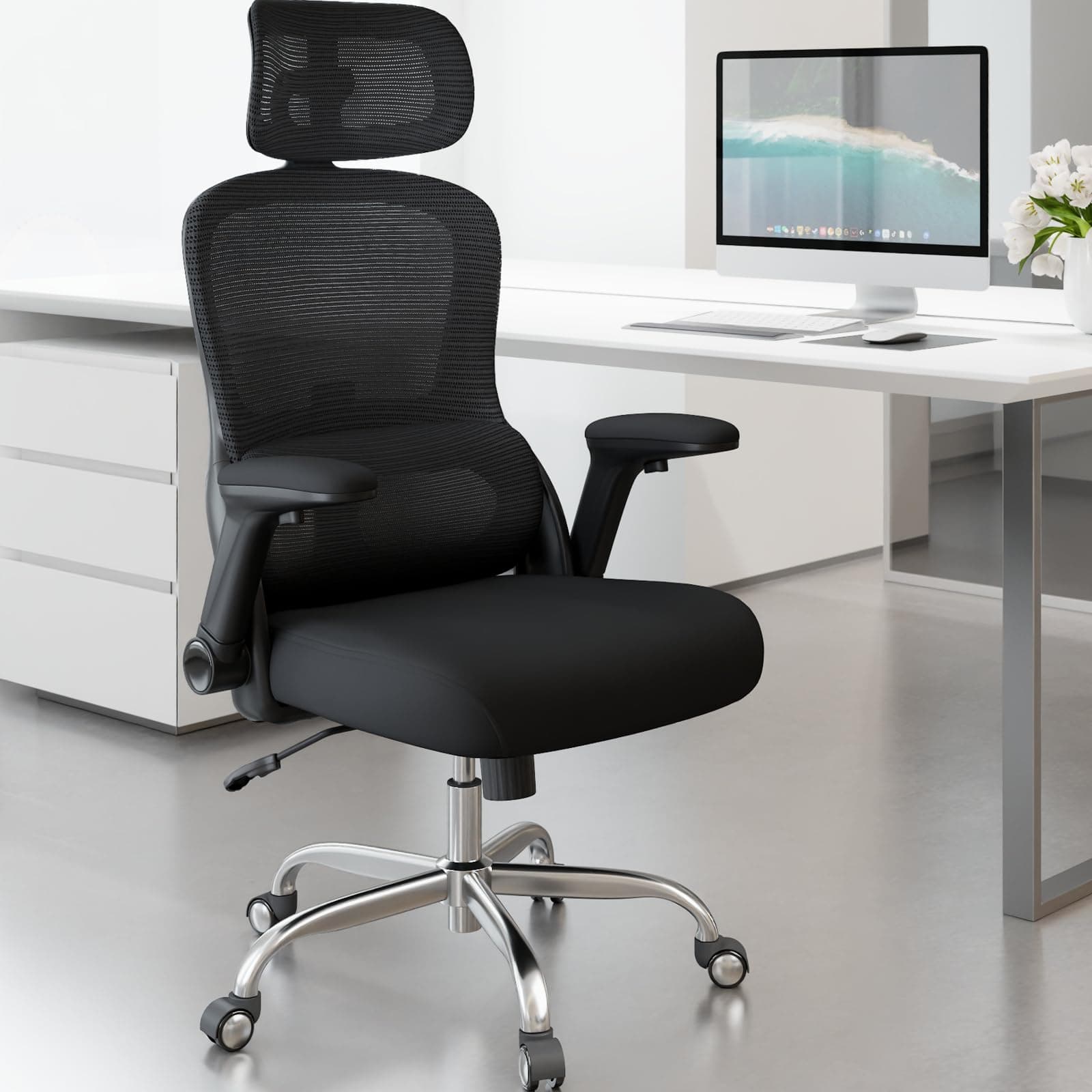 TRALT Bürostuhl Ergonomisch - Bürostuhl - Gaming Stuhl mit Verstellbare Kopfstütze Lordosenstütze Home Office Desk Chair - Schreibtischstuhl Computerstuhl für Große Menschen Mesh-Stuhl 150kg Schwarz Angebot bei HelloDeals
