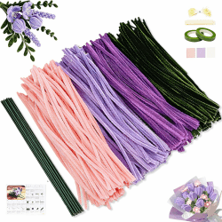 Pfeifenreiniger Blumen Set, 300 Stück Pfeifenputzer zum Basteln, Pfeifenreiniger zum Basteln, mit Grüne Bastelfaden, Klebeband, Geschenkpapier für Blumenstrauß DIY, Violett Violett-300 Angebot bei HelloDeals