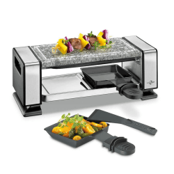 Küchenprofi 1760002800 Raclette VISTA2, Edelstahl, Silber | Kompakter Tischgrill für zwei Personen, 2 antihaftbeschichtete Pfännchen, 2 Schaber, Marmorgrillplatte, 350 Watt Marmor 2 Personen Angebot bei HelloDeals