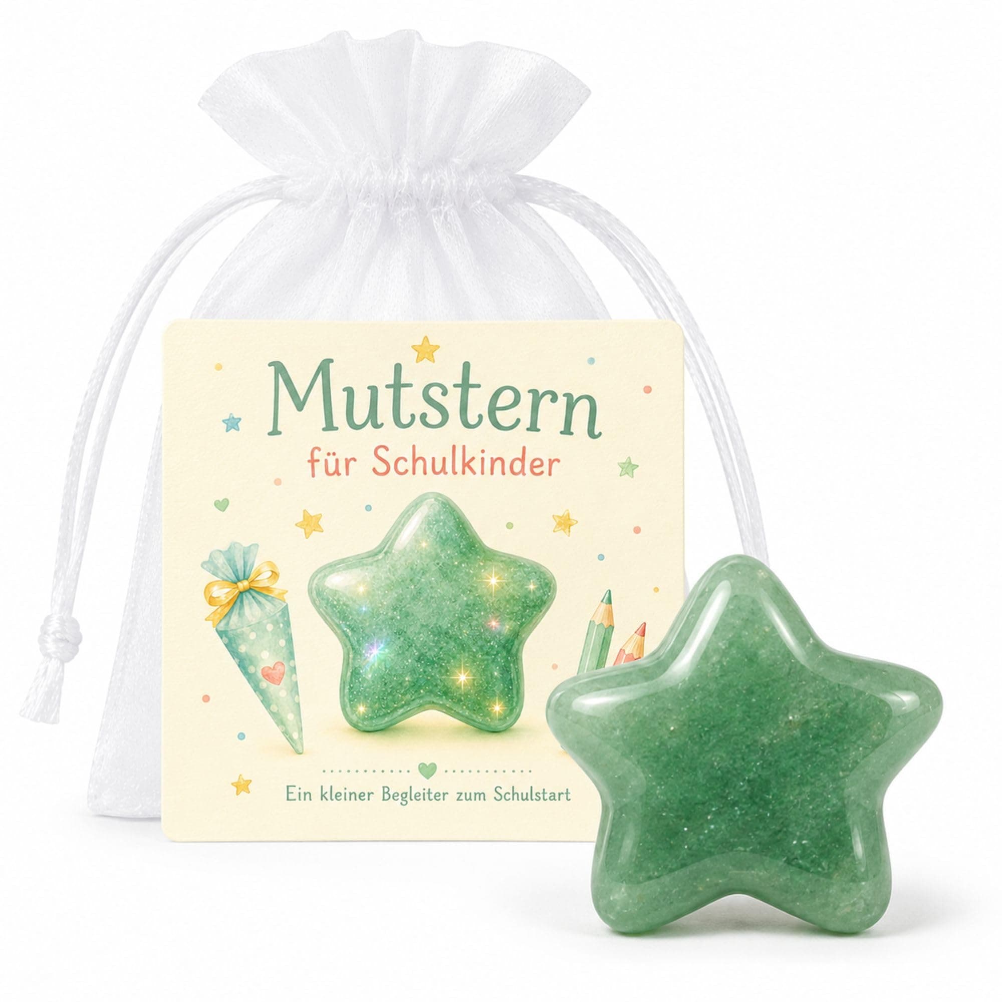 Milaboo Geschenk zur Einschulung – Naturstein mit Karte im Organzasäckchen, kleine Aufmerksamkeit für Schultüte, Schulanfang und 1. Schultag, Glücksstein, Mutstein (Mutstern Aventurin) Angebot bei HelloDeals