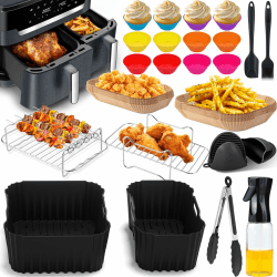 Tefal Heißluftfritteuse Zubehör - Airfryer Zubehör für Tefal EY9018 Dual Easy Fry 8,3 L | EY942B Dual Easy Fry XXL 11L, 24PCS Air Fryer Accessories - Silikonform, Grillrost, Backpapier, Ölsprühflasche Angebot bei HelloDeals