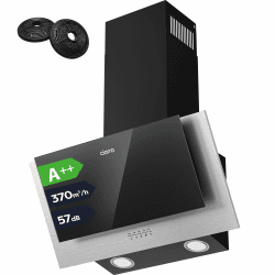 CIARRA CBCB6736C Dunstabzugshaube 60 cm Kopffrei Wandhaube | 57 dB 370 m³/h | Leise Schwarz Schräghaube Umluft Abluft | LED-Beleuchtung CBCF002X2 Aktivkohlefilter Fettfilter 3 Sstufen für Wohnung Küchen 370.0 Kubikmeter pro Stunde Schwarz A++ 60cm Angebot bei HelloDeals