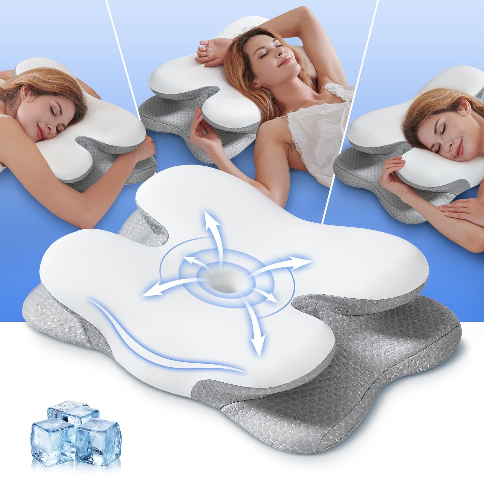 Memory Foam Nackenkissen 2 in 1 Höhen 62x40x11/13cm Öko-Tex | Ergonomisches Nackenstützkissen, gegen Nackenschmerzen, Kühlendes Seitenschläferkissen für Jede Schlafart, Waschbarer Bezug Angebot bei HelloDeals