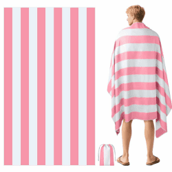 AOOWU Strandhandtuch 160 x 90 cm, Mikrofaser Badetuch, Strandtücher Leicht und Schnelltrocknend- Damen & Herren - Strapazierfähige und Saugstarke Badetücher für Strand, Schwimmen,Camping,Reise, Bad Rosa-weiß Angebot bei HelloDeals