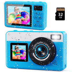Maxmango D70 Unterwasserkamera, 10FT wasserdichte Kamera,4K 48MP Dual-Screen Digitalkamera mit Autofokus,18X Zoom für Jungen und Mädchen Schnorcheln Schwimmen - 32GB 32GB Blau Angebot bei HelloDeals