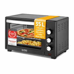 TZS First Austria - Minibackofen 35L 1600W - Mini Backofen Pizzaofen stufenlose Temperaturregelung bis 230°C & Antihaftbeschichtung - Miniofen 60 Min. Timer, 3 Einschubhöhen, Backblech & Grillrost Angebot bei HelloDeals