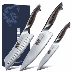 HOSHANHO Messerset 3 teilig, Ultra Scharfes Küchenmesser set aus Edelstahl | Messer Kochmesser Set Professionelles mit Kochmesser, Santoku Messer, Utility Messer, mit Ergonomischer Pakkaholzgriff Angebot bei HelloDeals