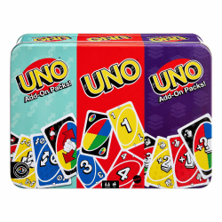 Mattel Games UNO Kartenspiel mit 2 Zusatzpacks und Aufbewahrungsdose | Enthält UNO Kartenspiel und 2 Zusatzpacks, Familienspiel für 2-10 Spieler ab 7 Jahren, JCV60 Uno Add On Packs Angebot bei HelloDeals