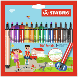 STABILO - Gefederter Dreikant-Filzstift - Trio Scribbi | 14er Pack Angebot bei HelloDeals