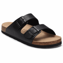 Litfun Damen Pantoletten Sandale mit Korkfußbett | Sommer Sandale mit verstellbarer Schnalle, sanfte Fußgewölbeunterstützung, Doppelriemen-Design, veganes Leder 39 EU Schwarz Angebot bei HelloDeals