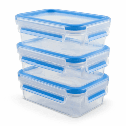EMSA Clip & Close Frischhaltedosen-Set, rechteckig, 3 x 0,55 L, Aufbewahrungsboxen, 100 Prozent dicht, spülmaschinen-, gefrier-, mikrowellenfest, Transparent, Blau, Made in Germany, N10312 Transparent / Blau 3x0,55 L Angebot bei HelloDeals