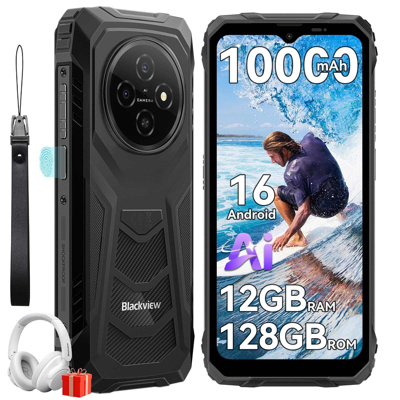 Blackview Outdoor Handy ohne Vertrag, 10000mAh Akku Android 16 Smartphone Outdoor, IP68/IP69K Baustellenhandy, bis zu 12GB+128GB (TF 2TB), 6,56" 90Hz Dual SIM, NFC, OTG, GPS, 3 Jahre Herstellerschutz Angebot bei HelloDeals
