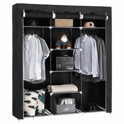 SONGMICS Kleiderschrank, Stoffschrank, faltbare Garderobe mit Kleiderstangen, Kleiderständer, Aufbewahrung, Taschen, Schuhe, Schlafzimmer, Ankleidezimmer, 45 x 150 x 175 cm, schwarz RYG12B Schwarz 150 x 45 x 175 cm Angebot bei HelloDeals