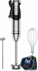 MegaWise Pro Titanium Verstärkter 3-in-1 Stabmixer, Leistungsstarker MOTOR mit 80% schärferen Klingen, 12-Gang Kabelmixer, inklusive Schneebesen und Milchaufschäumer (Schwarz) 3 in 1 Schwarz Angebot bei HelloDeals