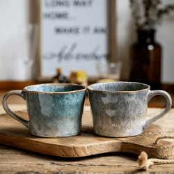 DASIAUTOEM Kaffeetasse Zweiteiliges Set, 350ML Retro Teetasse Milchtasse,Geeignet, Suppentasse aus Keramik mit Henkel, Cappuccino Tassen für Kaffee Latte Tee, Spülmaschinenfest und Mikrowellengeeignet Angebot bei HelloDeals