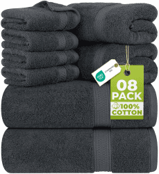 Utopia Towels 8 teilig Handtücher Set aus Baumwolle, Grau | mit Aufhänger, 2 Badetuch, 2 Handtücher, 4 Washclappen Angebot bei HelloDeals