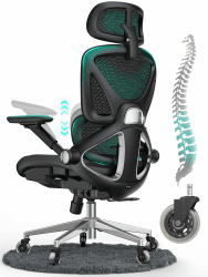 CAPOT Ergonomischer Bürostuhl aus Netzstoff, Verstellbarer Schreibtischstuhl mit hoher Rückenlehne, 180 kg, 4D-Klapparme, 3-stufige Neigungslehne, 3D-Kopfstütze, PU-Räder, drehbarer Computerstuhl für Hartbodenrollen(schwarz) Standard Angebot bei HelloDeals