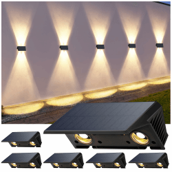 Solar Wandleuchte Aussen, Solarlampen für Außen Nach Oben und Unten Beleuchtet, 4 LEDs, Wasserdichte Außenwandleuchten für Garten Balkon Terrasse Treppen solarleuchte Warmweiß 6er Angebot bei HelloDeals
