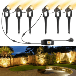 NIORSUN Gartenbeleuchtung LED, Warmweiß 3000K LED Strahler, IP67 Wasserdichter Gartenstrahler, 23 m 27 V Gartenleuchten mit Adapter, Gartenlampen für Draußen für Garten, Hof, Bäume(6er-Pack) Warmweiß 6-in-1 Angebot bei HelloDeals