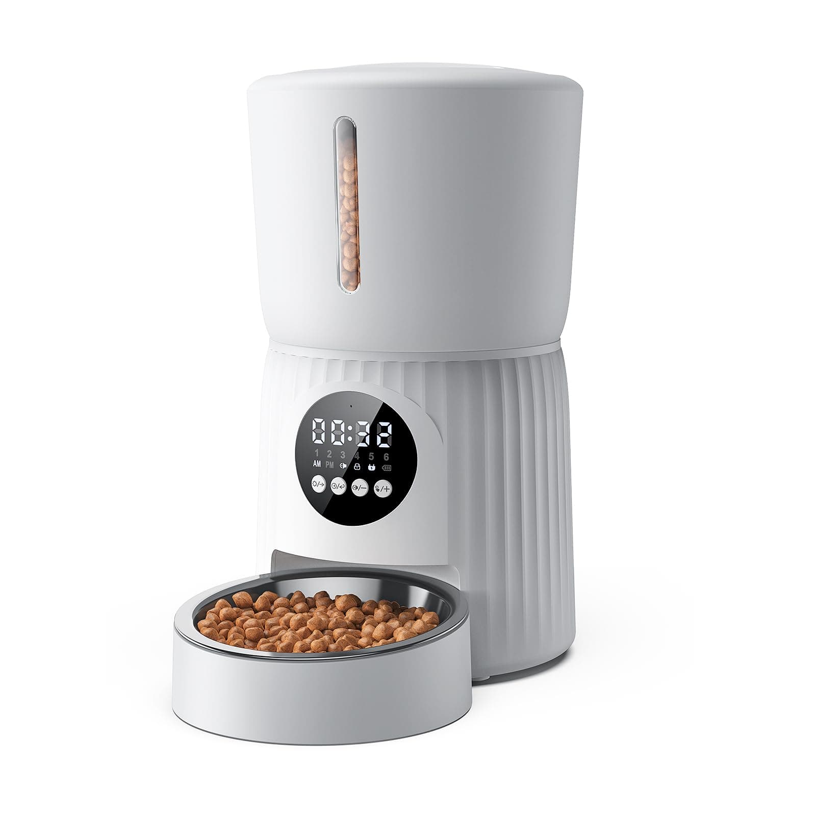 Faroro 4L Futterautomat Katze, Katzenfutter Automat mit Timer, Automatischer Futterspender Hunde, Edelstahlnapf, Programmierbarer 1-6 Mahlzeiten, 10s Voice Recorder, Langsames Füttern (Weiß) Angebot bei HelloDeals