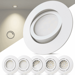 Scandinavian home 6er Set LED Einbaustrahler 230V Dimmbar - LED Spots 230V Warmweiß 3000K, 470lm, CRI 90+, 68mm Lochmaß - IP44 Badezimmer Geeignet - Deckenspots Weiß-Matt, Schwenkbar Db-serie 6er Set Angebot bei HelloDeals